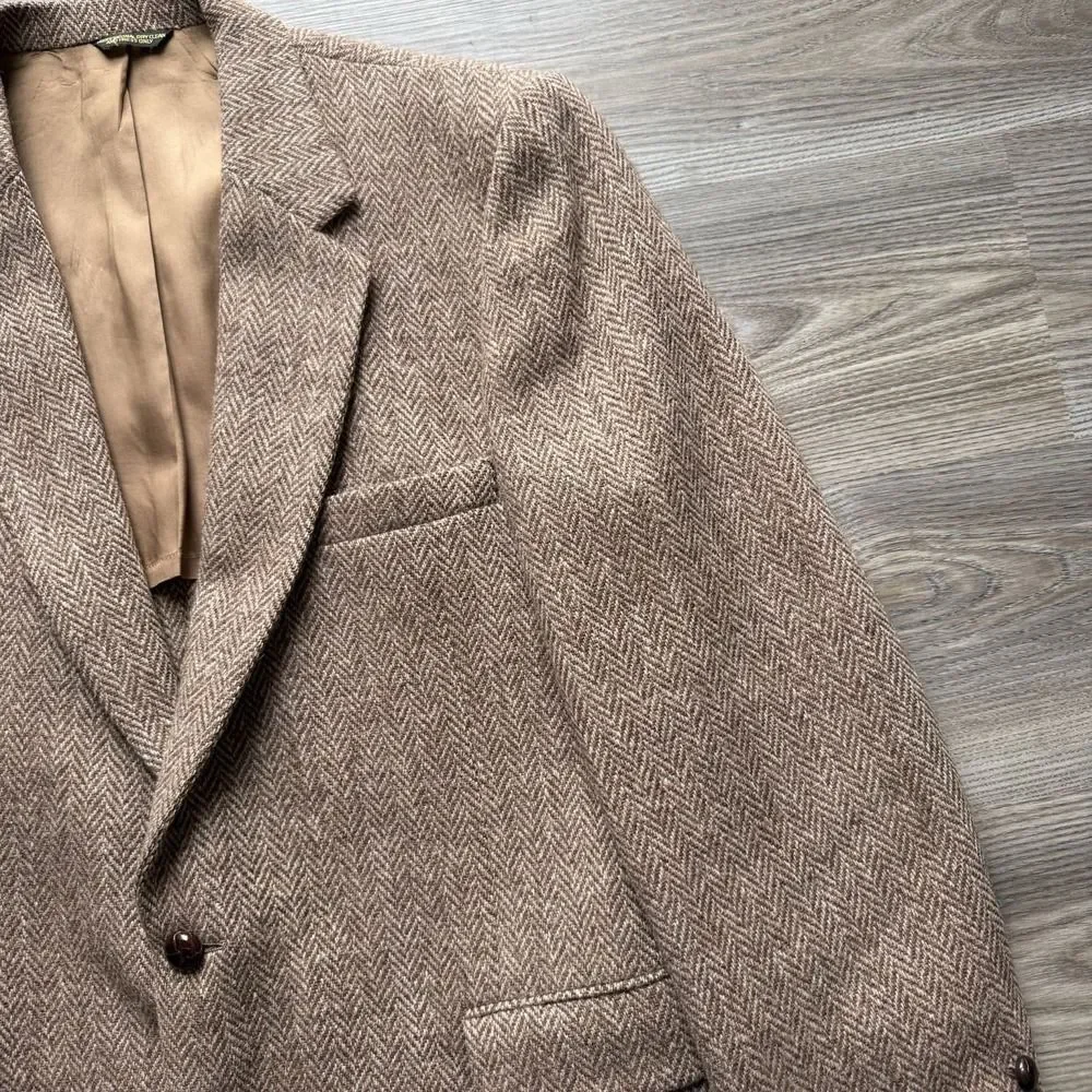 VTG Harris Tweed Blazer Mens 42 Brown Herringbone Wool Sport Coat Jacket